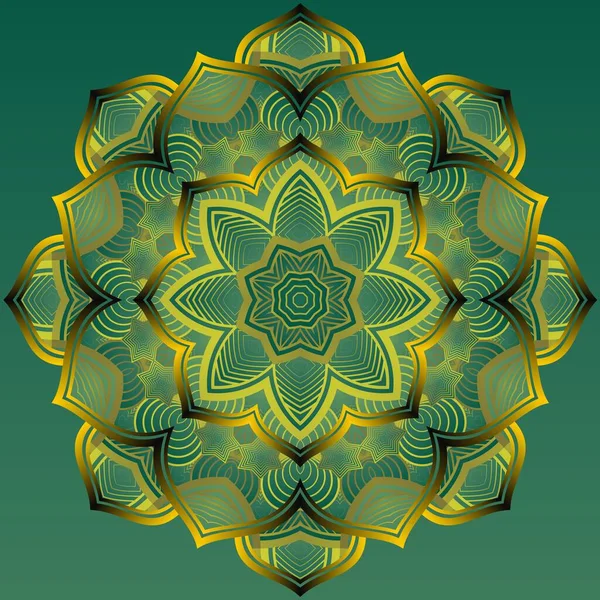 Abstract Mandala Textured Green Color Combination Black Yellow Gold Lines — Stock Vector
