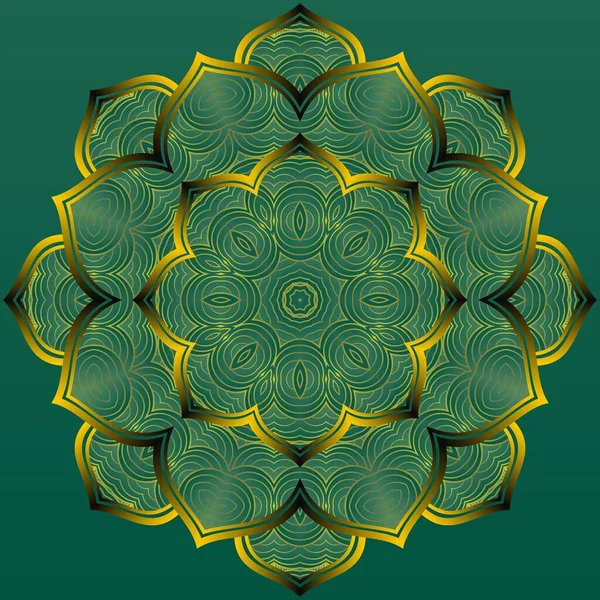 Abstract Mandala Textured Green Color Combination Black Yellow Gold Lines — Stock Vector