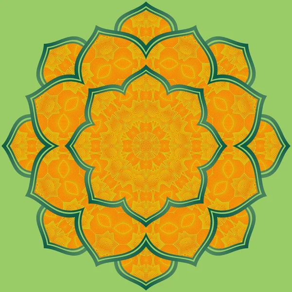 Abstraktes Mandala Strukturierte Orange Farbe Gelb Kombination Mit Grünen Linien — Stockvektor