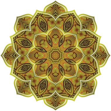 Soyut mandala desenli yeşil renk ve sarı altın çizgilerin kombinasyonu