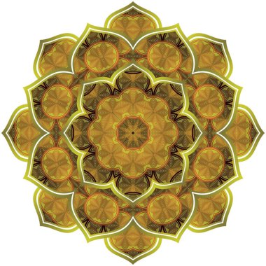 Soyut mandala desenli yeşil renk ve sarı altın çizgilerin kombinasyonu