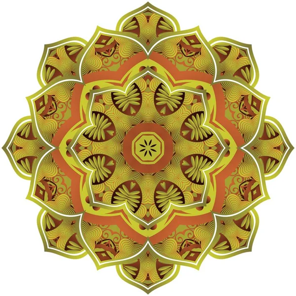 Absztrakt Mandala Texturált Zöld Szín Kombinációja Sárga Arany Vonalak — Stock Vector