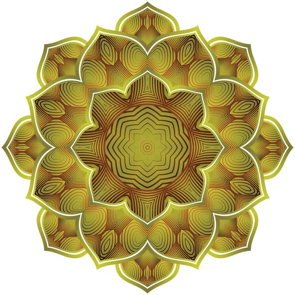 Abstraktní Mandala Texturované Zelené Barvy Kombinací Žlutých Zlatých Čar — Stockový vektor