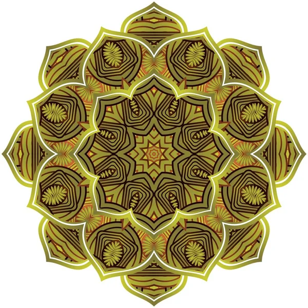 Warna Hijau Bertekstur Mandala Dengan Kombinasi Garis Emas Kuning - Stok Vektor