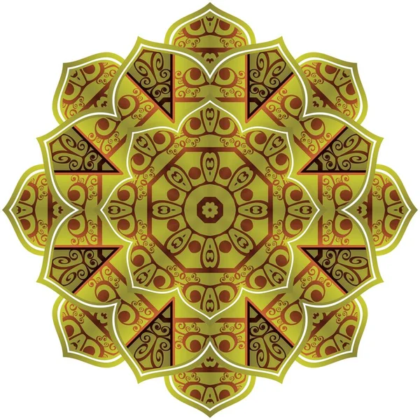 Streszczenie Mandala Teksturowany Zielony Kolor Kombinacją Żółtych Linii Złota — Wektor stockowy