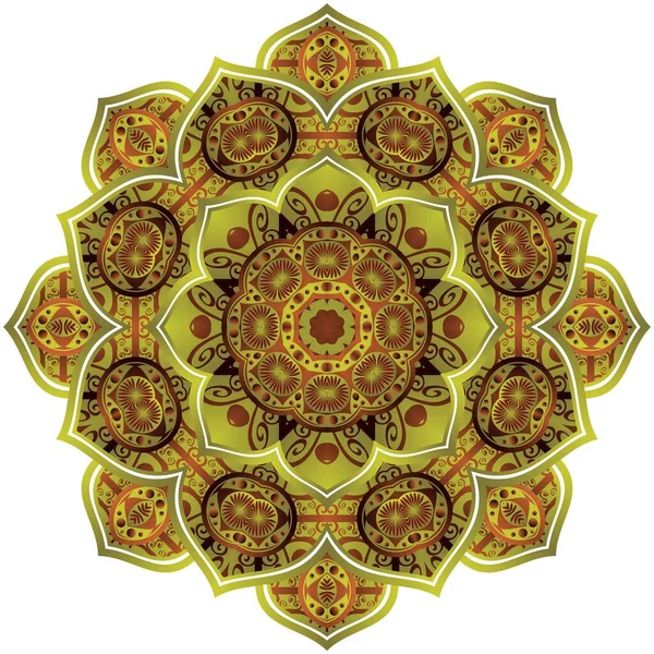 Warna Hijau Bertekstur Mandala Dengan Kombinasi Garis Emas Kuning - Stok Vektor