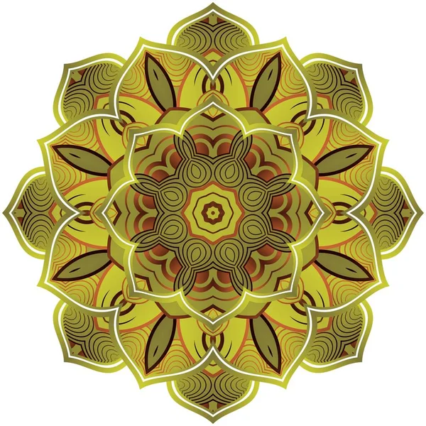 概要黄色の金線の組み合わせでマンダラテクスチャ緑の色 — ストックベクタ