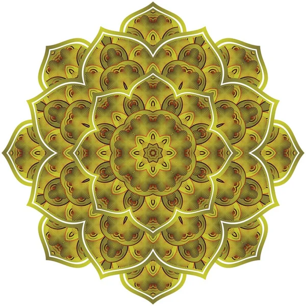 Abstract Mandala Textured Green Color Combination Yellow Gold Lines — Stock Vector