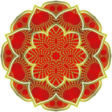 Soyut mandala desenli kırmızı renkli ve altın çizgili