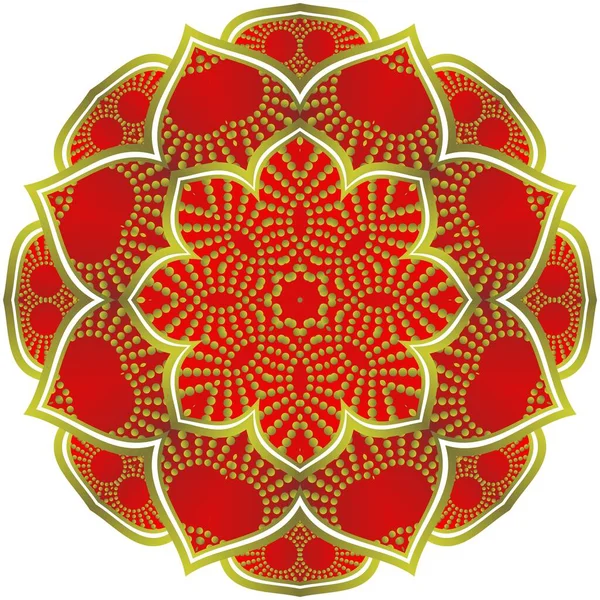 Soyut Mandala Desenli Kırmızı Renkli Altın Çizgili — Stok Vektör