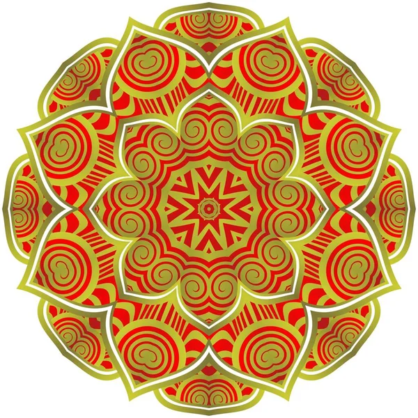 Abstract Mandala Textured Red Color Golden Lines — Stock Vector