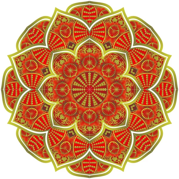 Abstract Mandala Textured Red Color Golden Lines — Stock Vector