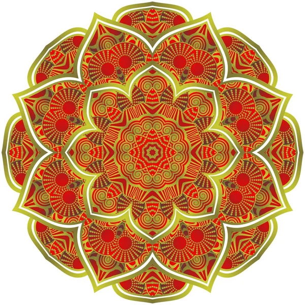 Mandala Abstrait Avec Couleur Rouge Texturé Avec Des Lignes Dorées — Image vectorielle