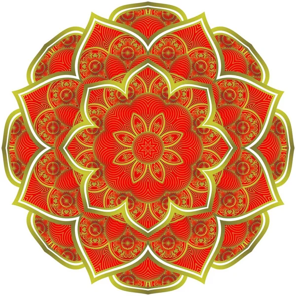 Abstract Mandala Met Getextureerde Rode Kleur Met Gouden Lijnen — Stockvector