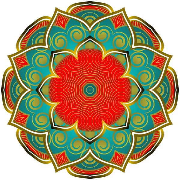 Mandala Abstracto Con Hermosas Rayas Oro Texturizadas Verdes Rojas — Archivo Imágenes Vectoriales