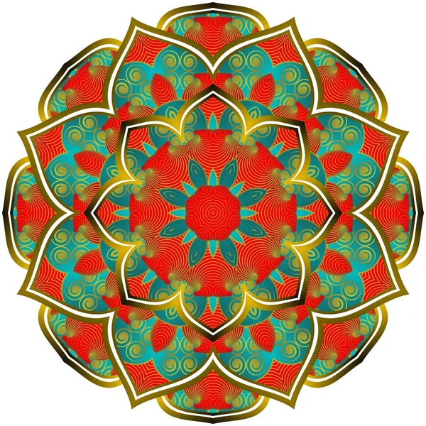 Abstract Mandala Beautiful Green Red Textured Gold Stripes — Stock Vector