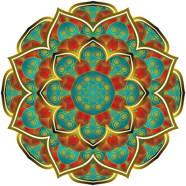 Mandala Abstrait Avec Belles Rayures Dorées Texturées Vertes Rouges — Image vectorielle