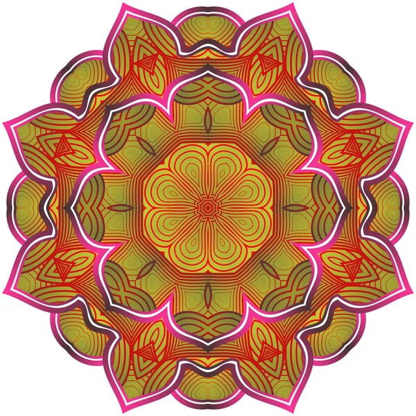 Soyut Mandala Kırmızıya Boyanmış Altınla Birleştirilmiş — Stok Vektör