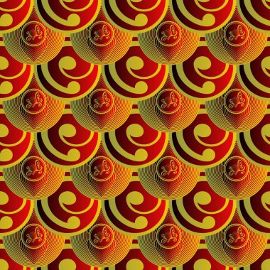 Kırmızı, pürüzsüz, soyut arkaplan ve sarı altın çizgiler.