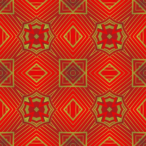 Fondo Texturizado Sin Costura Abstracto Rojo Con Rayas Doradas — Vector de stock
