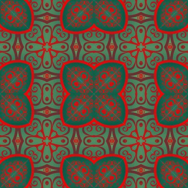 Yeşil ve kırmızı renklerde soyut, dikişsiz desenli arkaplan