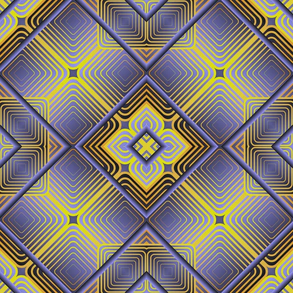 Абстрактный Бесшовный Текстурированный Фон Пурпурно Голубых Цветах Желтых Линиях — стоковый вектор