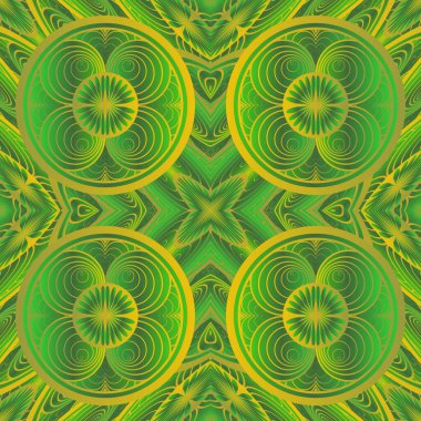 Yeşil renkler ve sarı çizgiler halinde soyut, dikişsiz arkaplan