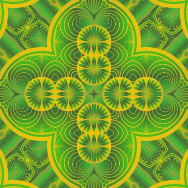 Yeşil renkler ve sarı çizgiler halinde soyut, dikişsiz arkaplan