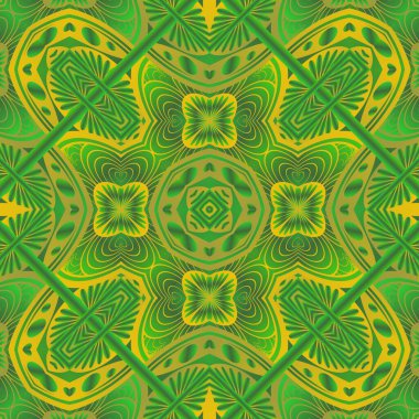 Yeşil renkler ve sarı çizgiler halinde soyut, dikişsiz arkaplan