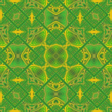 Yeşil renkler ve sarı çizgiler halinde soyut, dikişsiz arkaplan