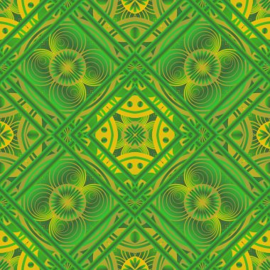 Yeşil renkler ve sarı çizgiler halinde soyut, dikişsiz arkaplan