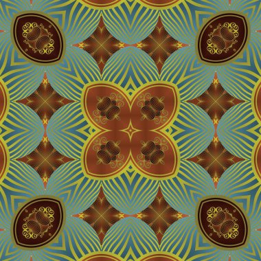 Kusursuz desenli soyut arkaplan yeşil, kırmızı ve altın sarısı renkler