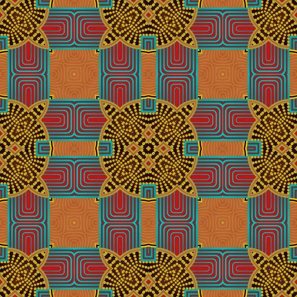Patrón Ilustrado Sin Costuras Hecho Elementos Abstractos Rojo Azul Amarillo — Vector de stock