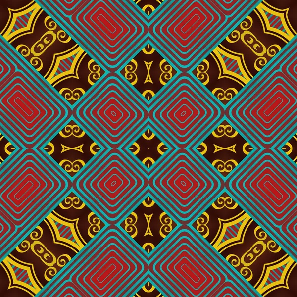 Patrón Ilustrado Sin Costuras Hecho Elementos Abstractos Rojo Azul Amarillo — Archivo Imágenes Vectoriales
