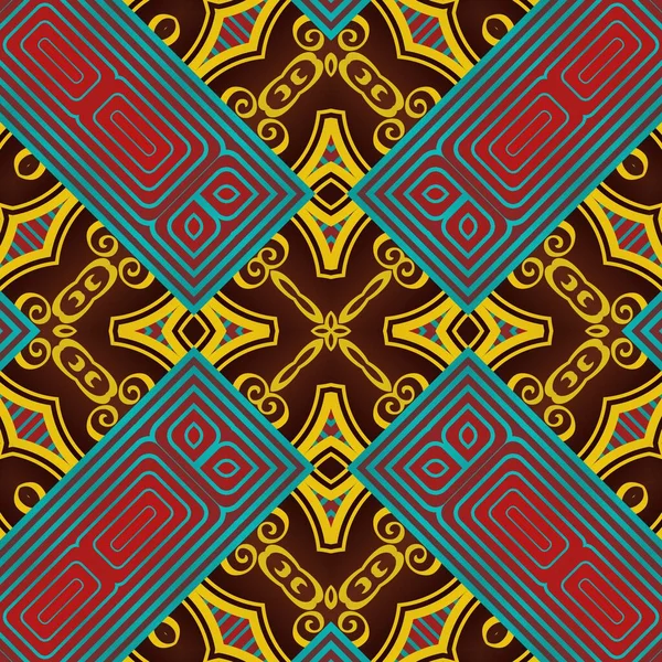 Nahtlos Illustriertes Muster Aus Abstrakten Elementen Rot Blau Und Gelb — Stockvektor