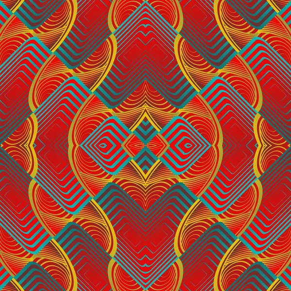 Nahtlos Illustriertes Muster Aus Abstrakten Elementen Rot Blau Und Gelb — Stockvektor