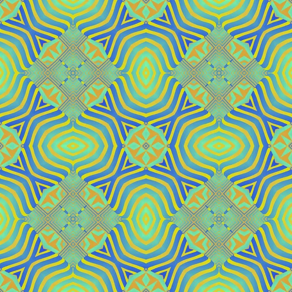 Красивый Бесшовный Текстурированный Абстрактный Фон Зелеными Синими Желтыми Линиями — стоковый вектор