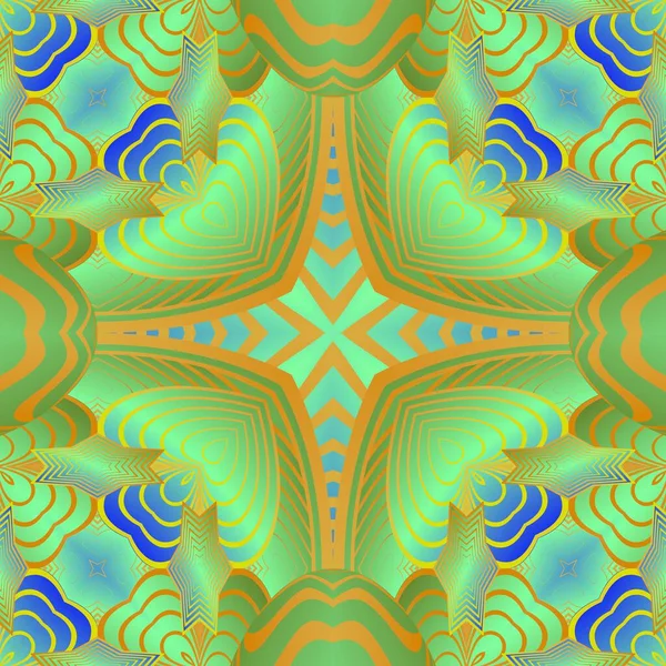 Vacker Sömlös Texturerad Abstrakt Bakgrund Gröna Blå Och Gula Linjer — Stock vektor