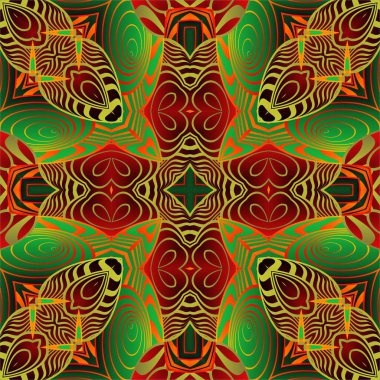 Güzel, pürüzsüz, dokuması yeşil, kırmızı ve sarı çizgileri olan soyut bir arkaplan.