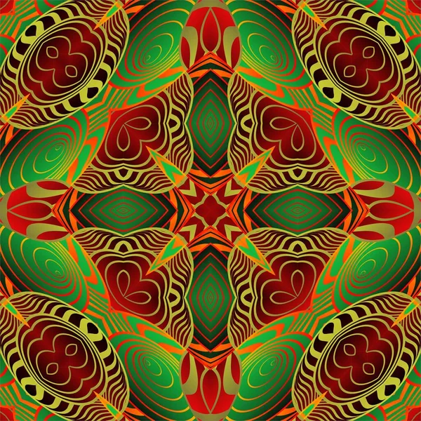 Абстрактный Фон Красивыми Фактурными Зелеными Красными Золотисто Желтыми Линиями — стоковый вектор