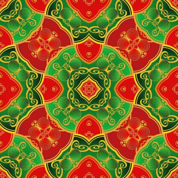 Schöne Nahtlose Strukturierte Abstrakte Hintergrund Roten Grünen Und Goldgelben Farben — Stockvektor