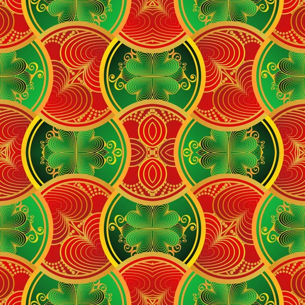 Vacker Sömlös Texturerad Abstrakt Bakgrund Röda Gröna Och Gyllene Gula — Stock vektor