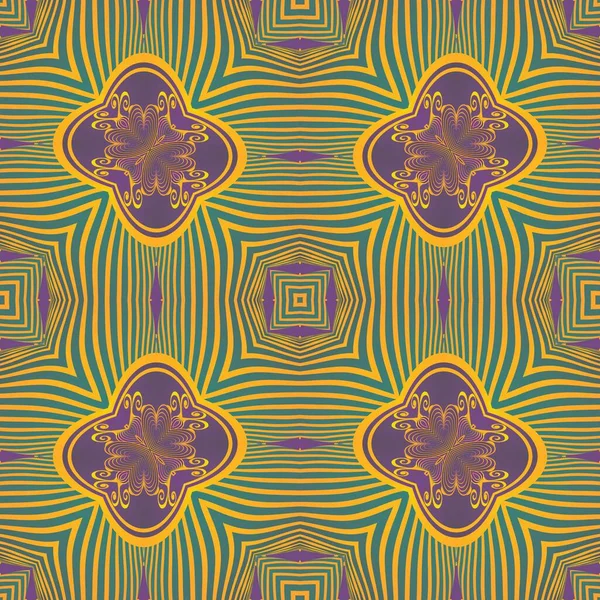 Hermoso Fondo Abstracto Texturizado Sin Costuras Verde Púrpura Líneas Amarillas — Vector de stock
