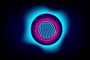 Siber güvenlik kavramı. Fütürist teknolojinin soyut arka planında elektronik parmak izi. Dijital koruma.  