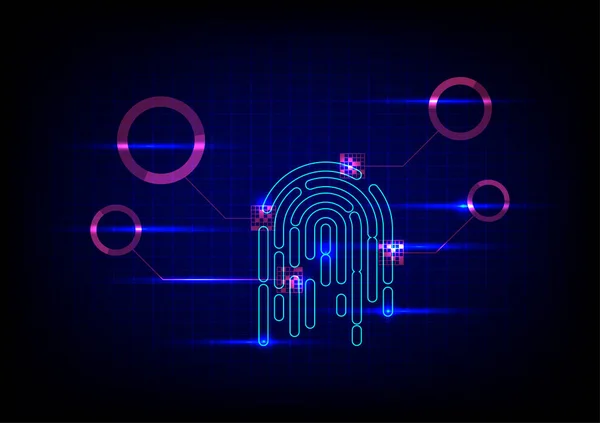 stock vector Cyber security and cyber crime concept. Electronic thumb fingerprint on futuristic technology abstract background. Digital protection. Scanning for protecting data. Hacker protection.