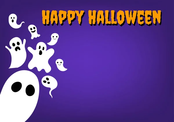 Feliz Concepto Halloween Lindos Personajes Fantasmas Blancos Con Texto Naranja — Vector de stock