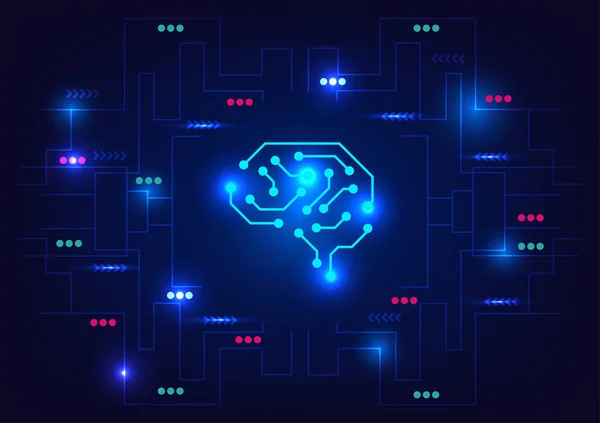 Kreatywność Koncepcja Obwód Mózgu Jasnymi Promieniami Niebieskim Tle Sztuczna Inteligencja — Wektor stockowy