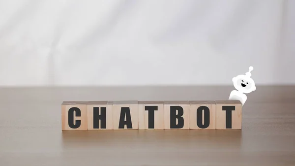 Concept Entreprise Technologie Bloc Bois Avec Texte Robot Blanc Chat — Photo