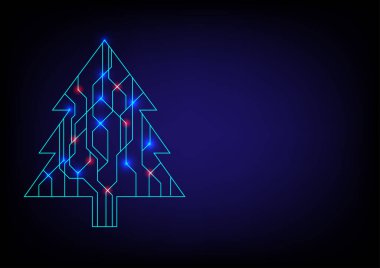 Mavi arka planda yüksek teknoloji Noel ağacı. 