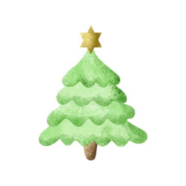 Beyaz arkaplanda suluboya Noel ağacı.